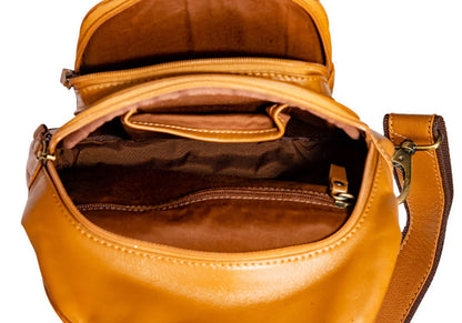 Myra Bag  Ranch Trail Leather Fanny Pack Bag – Caramel Hand-Tooled Sling Crossbody with Adjustable Canvas Strap
