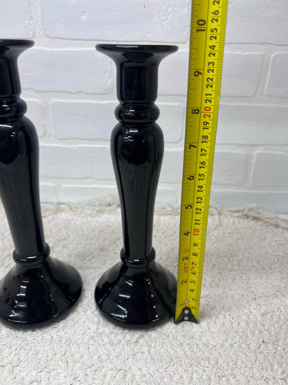 Vintage Black Art Glass Taper Candle Holders 10"
