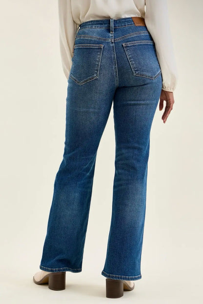 Judy Blue Daisy Bootcut Jeans in Saddle Blue w/ Cowboy Boot Stitching