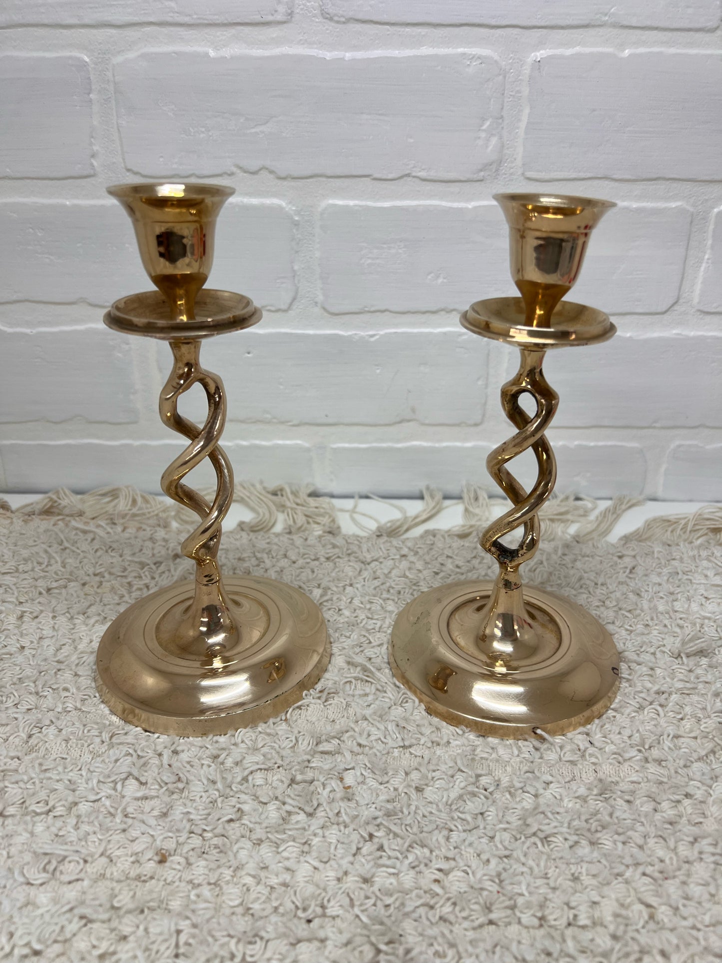 Pair of Vintage Twisted Brass Candlesticks