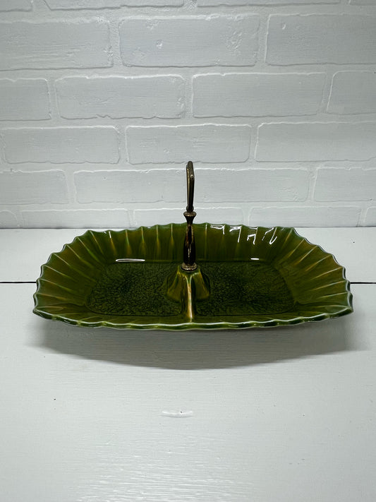 California Original Pottery green glazed divided dish