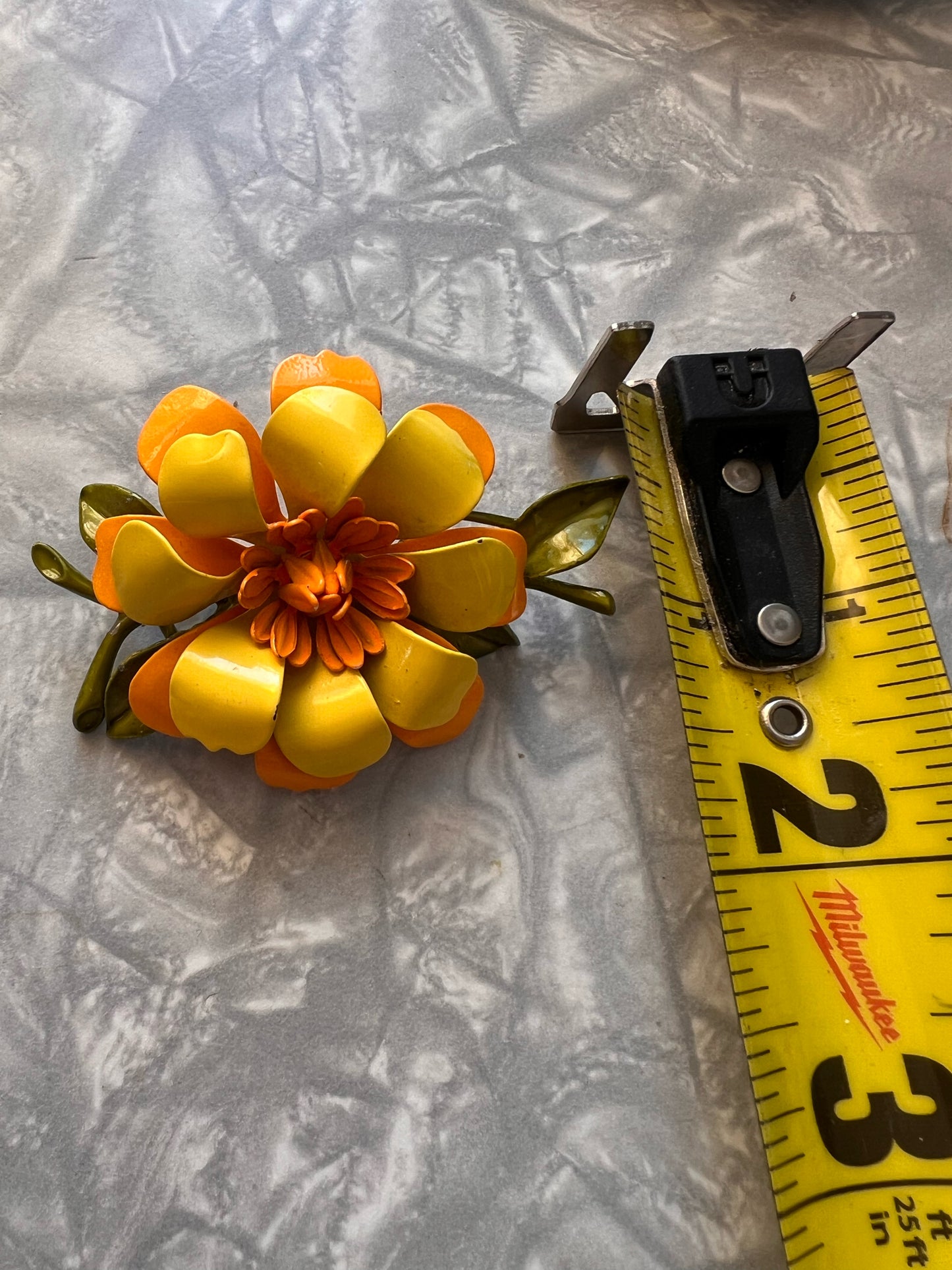Vintage Orange & Yellow Enamel Flower Pin