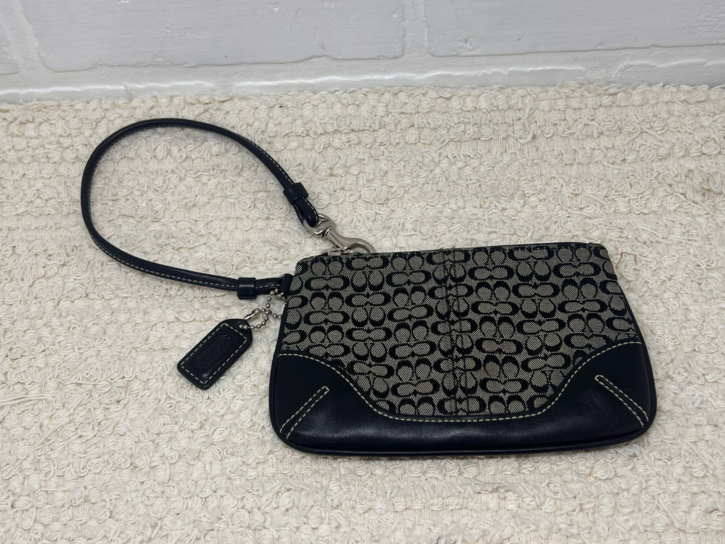 Coach C Logo Canvas & Leather Wristlet in Black