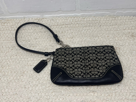 Coach C Logo Canvas & Leather Wristlet in Black