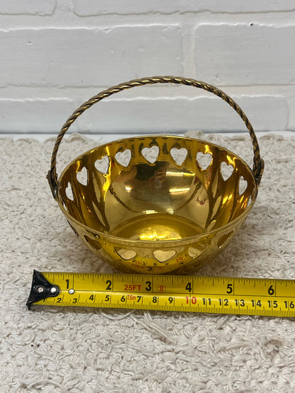 Vintage Brass Basket Bowl w/ Heart Cutouts