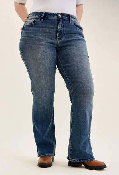 Judy Blue Mid-Rise Daisy Boot Cut Jeans in Dusk Rider Indigo