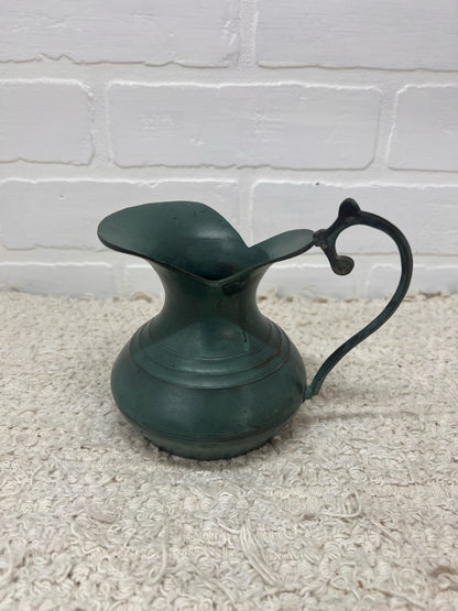 Vintage Green Metal 4" Pitcher w/ Ornate Handle