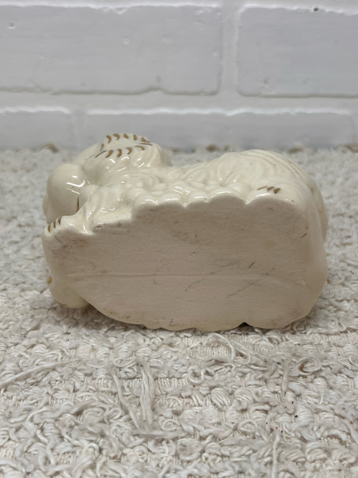 Vintage Sleeping Puppy Planter in Gold & White