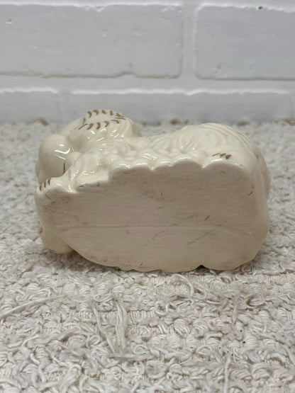 Vintage Sleeping Puppy Planter in Gold & White