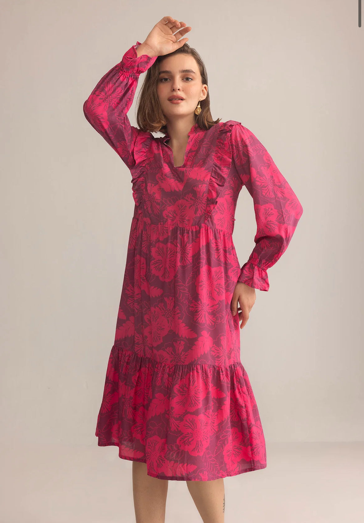 Spring Carnival Ruffle Dress in Boysenberry Pink