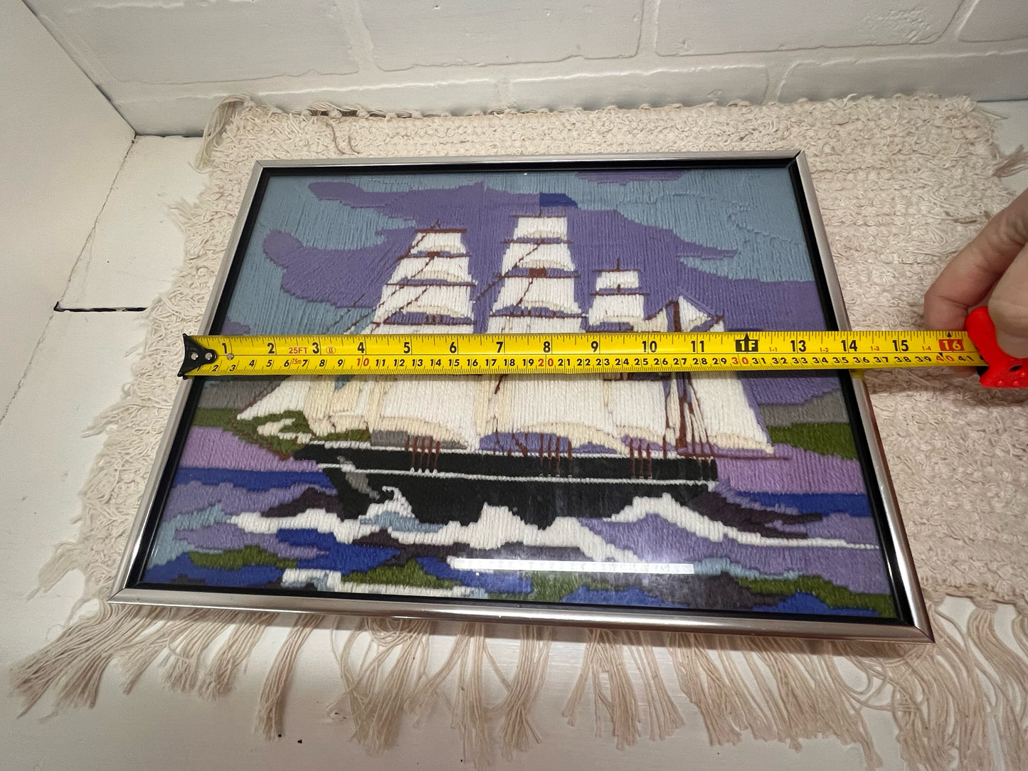 Vintage Crewel Work - Tall Ship at Sea