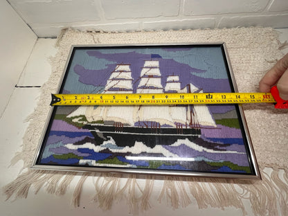 Vintage Crewel Work - Tall Ship at Sea