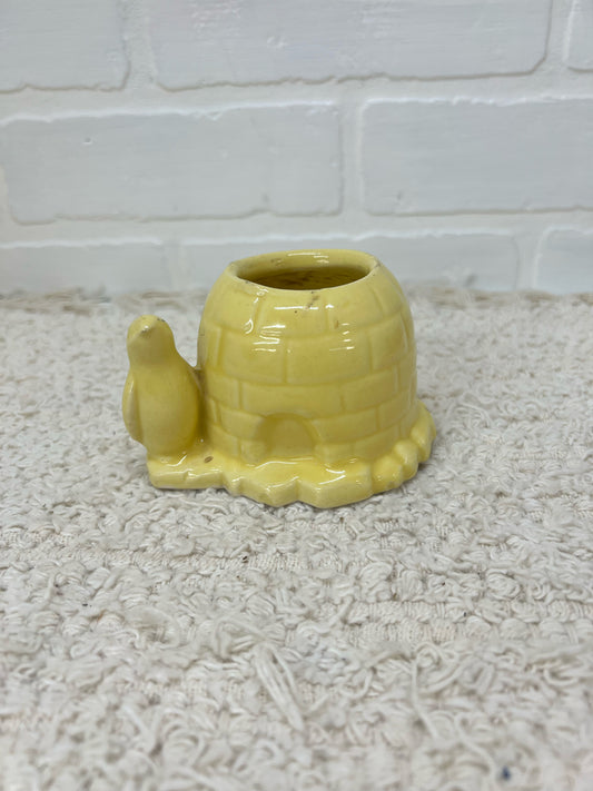 Vintage yellow igloo & penguin planter