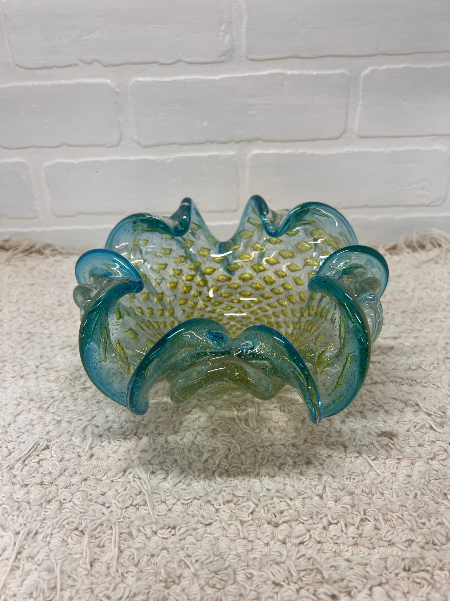 Murano/Murano Style Bollinato Blue & Gold Art Glass Bowl