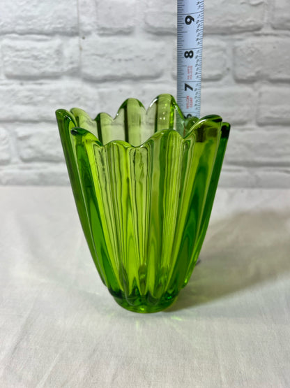Fostoria green ribbed glass vase