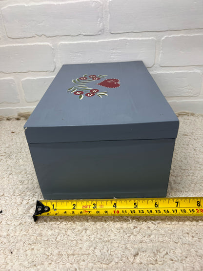 Vintage Blue Folk Art Painted Wood Box