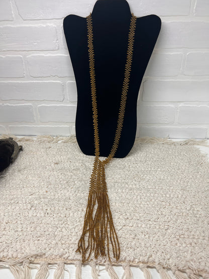 Vintage Art Deco–Style Gold Seed Bead Long Tassel Necklace | Flapper-Inspired