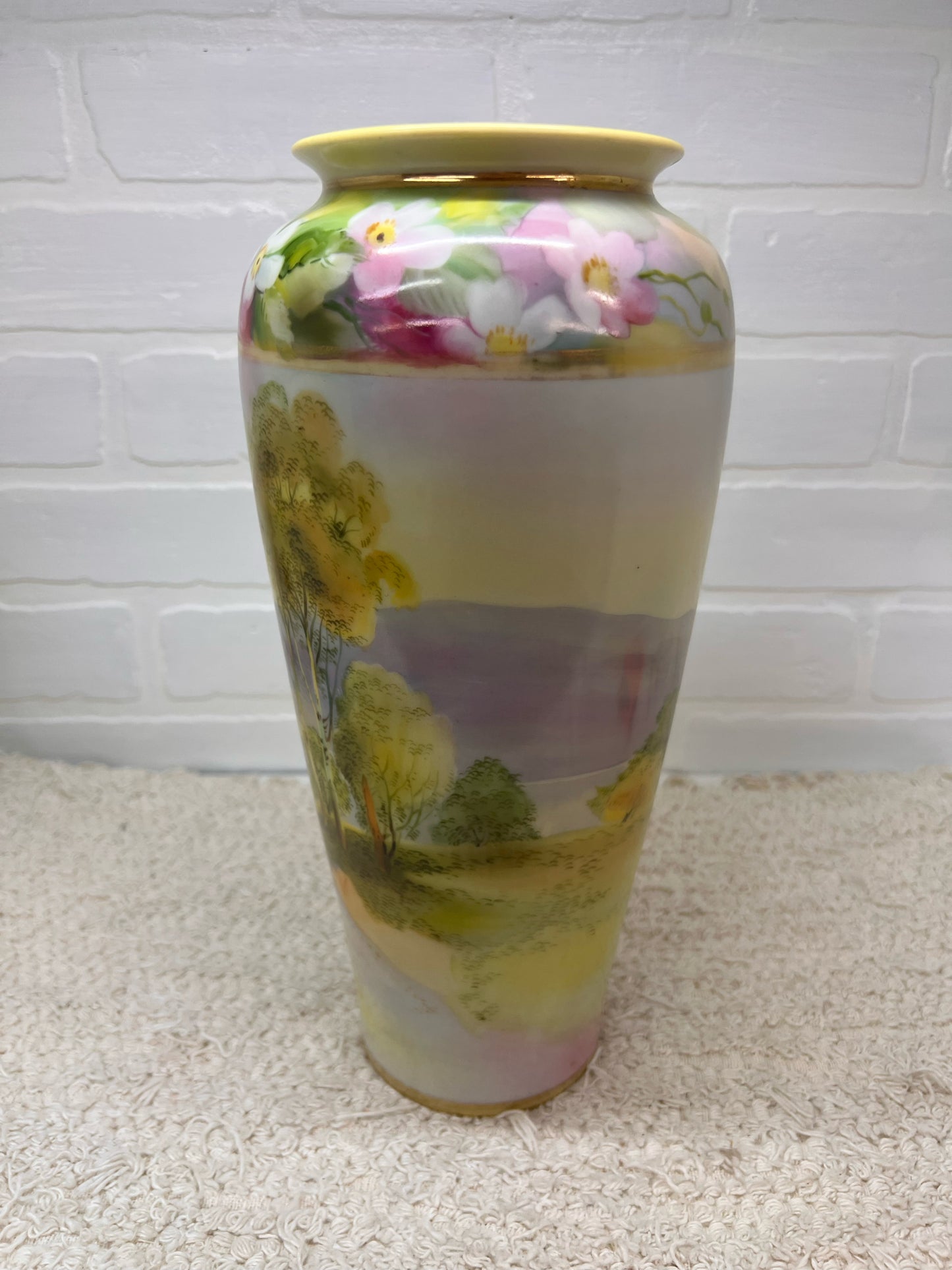 Nippon Hand Painted 12" Vase - Spring Blossom and Scenery