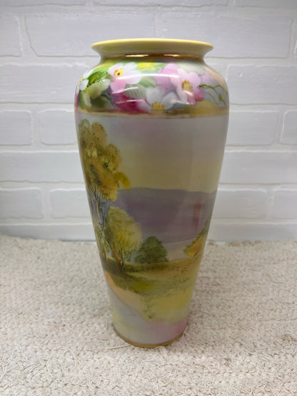Nippon Hand Painted 12" Vase - Spring Blossom and Scenery