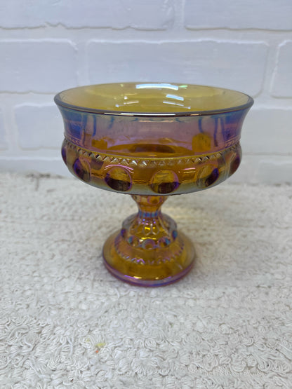 Indiana Glass Kings Crown Iridescent Carnival Glass Compote