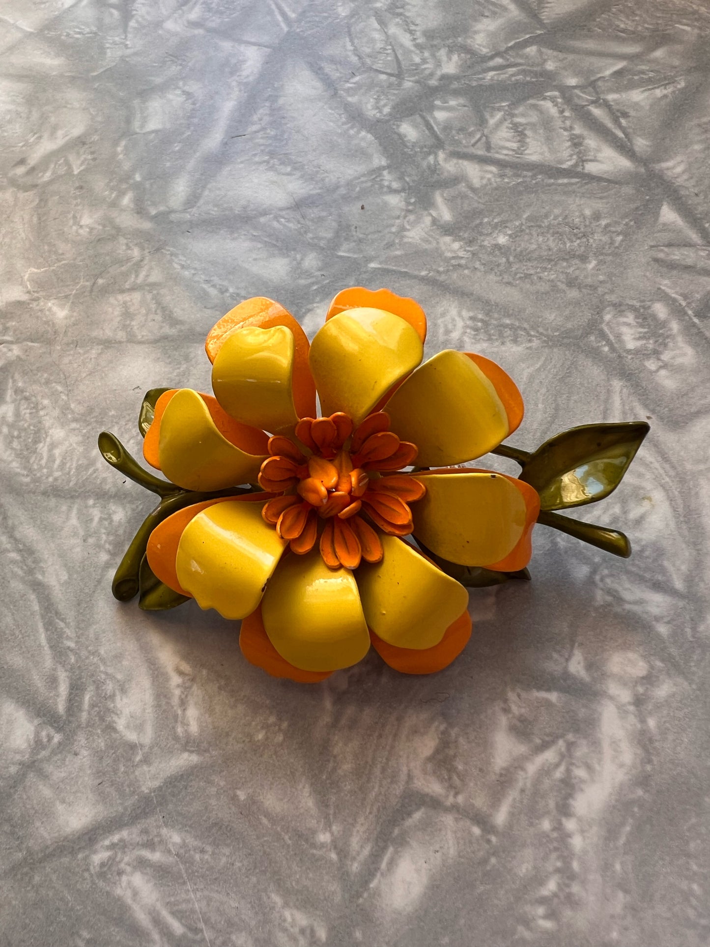 Vintage Orange & Yellow Enamel Flower Pin