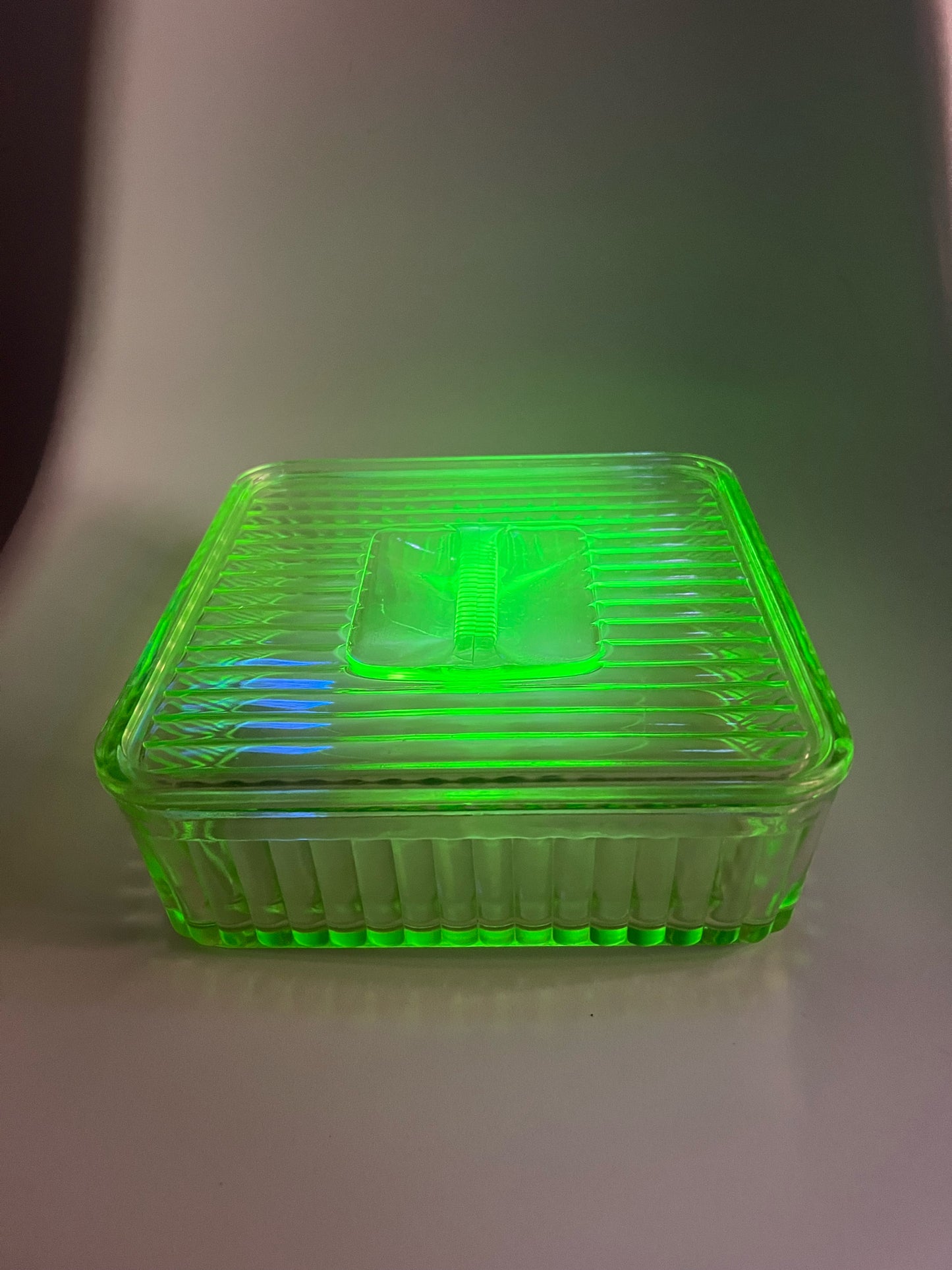 Uranium Glass Large Square Lidded Fridge Dish
