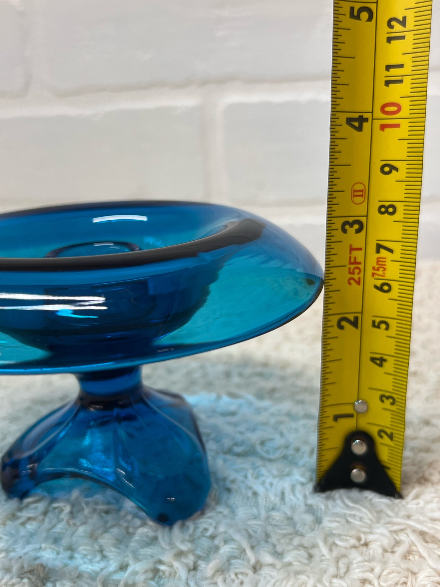 Viking Glass MCM Blue Blown Glass Taper Candle Holders (2)