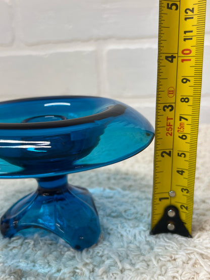 Viking Glass MCM Blue Blown Glass Taper Candle Holders (2)