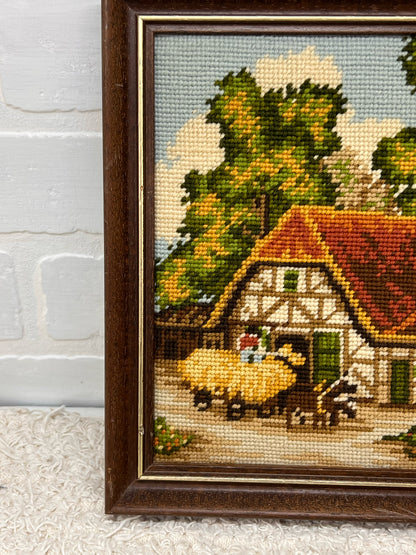 Vintage Needlepoint Farm Scene