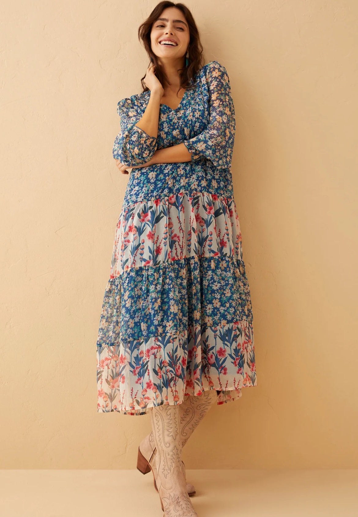 Myra Bag Cora Kay Drop Waist Dress in Blue Floral