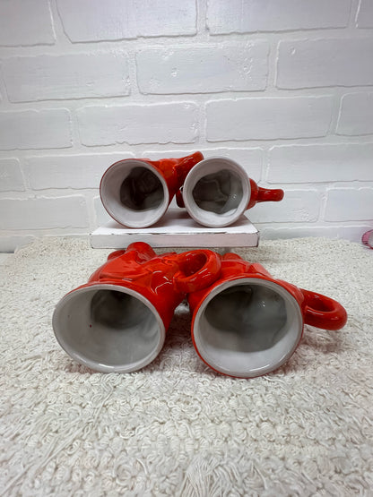 Frankoma Mug Set - 4 Flame Red 1969 GOP Elephant Mugs - New in Box