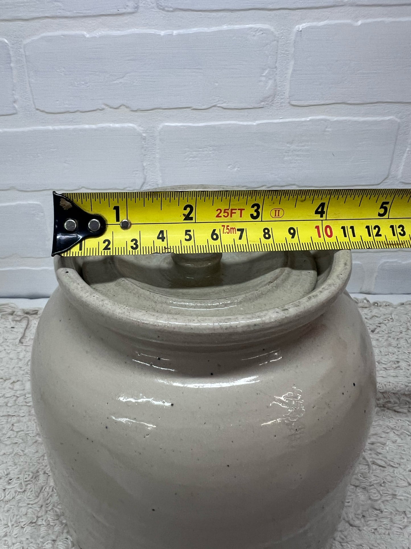 Unbranded Lidded Utilitarian Crock Measures Approx 7" Tall