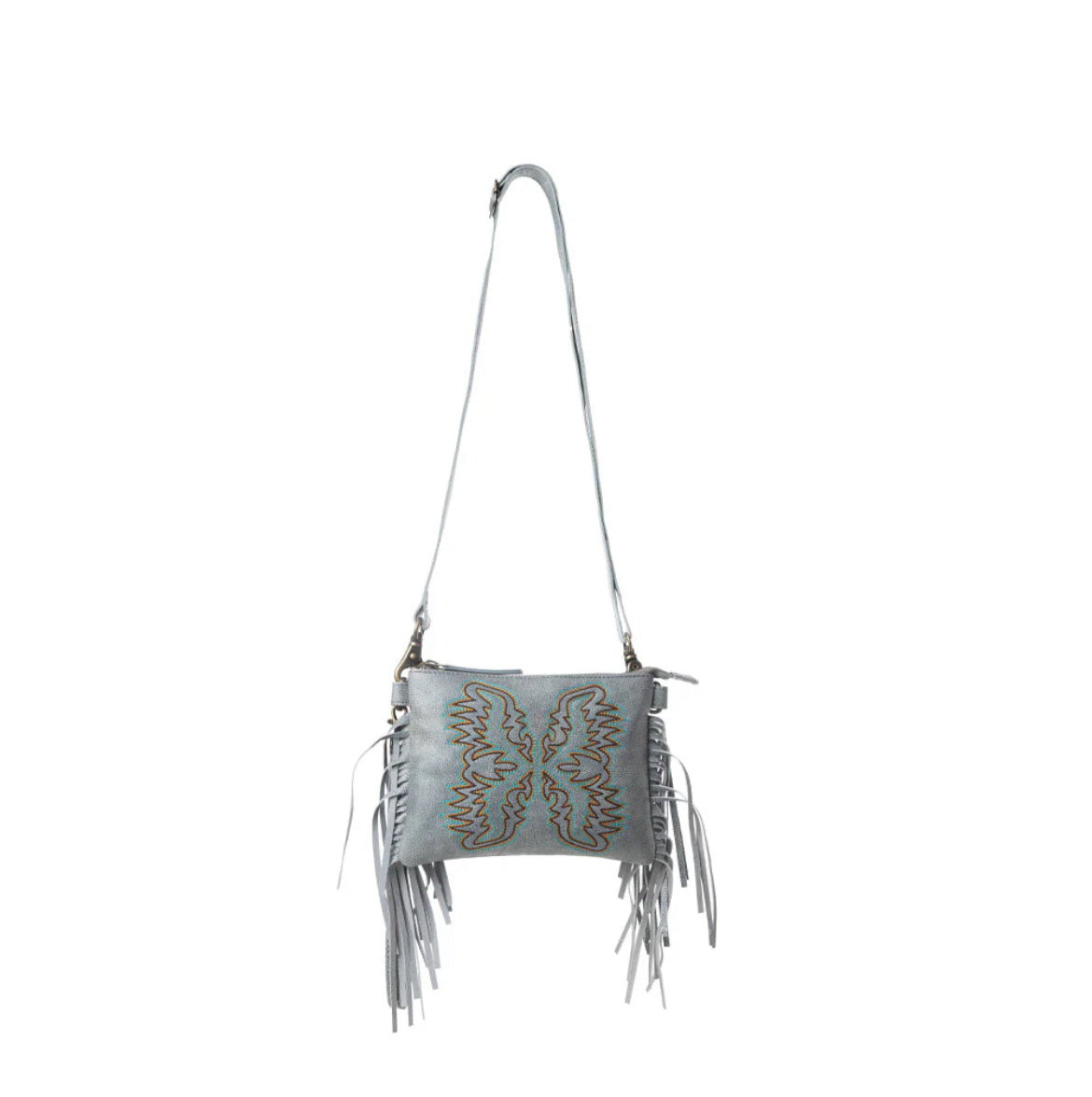Myra Bag ThunderFly Fringered Leather Bag in Silver Dust