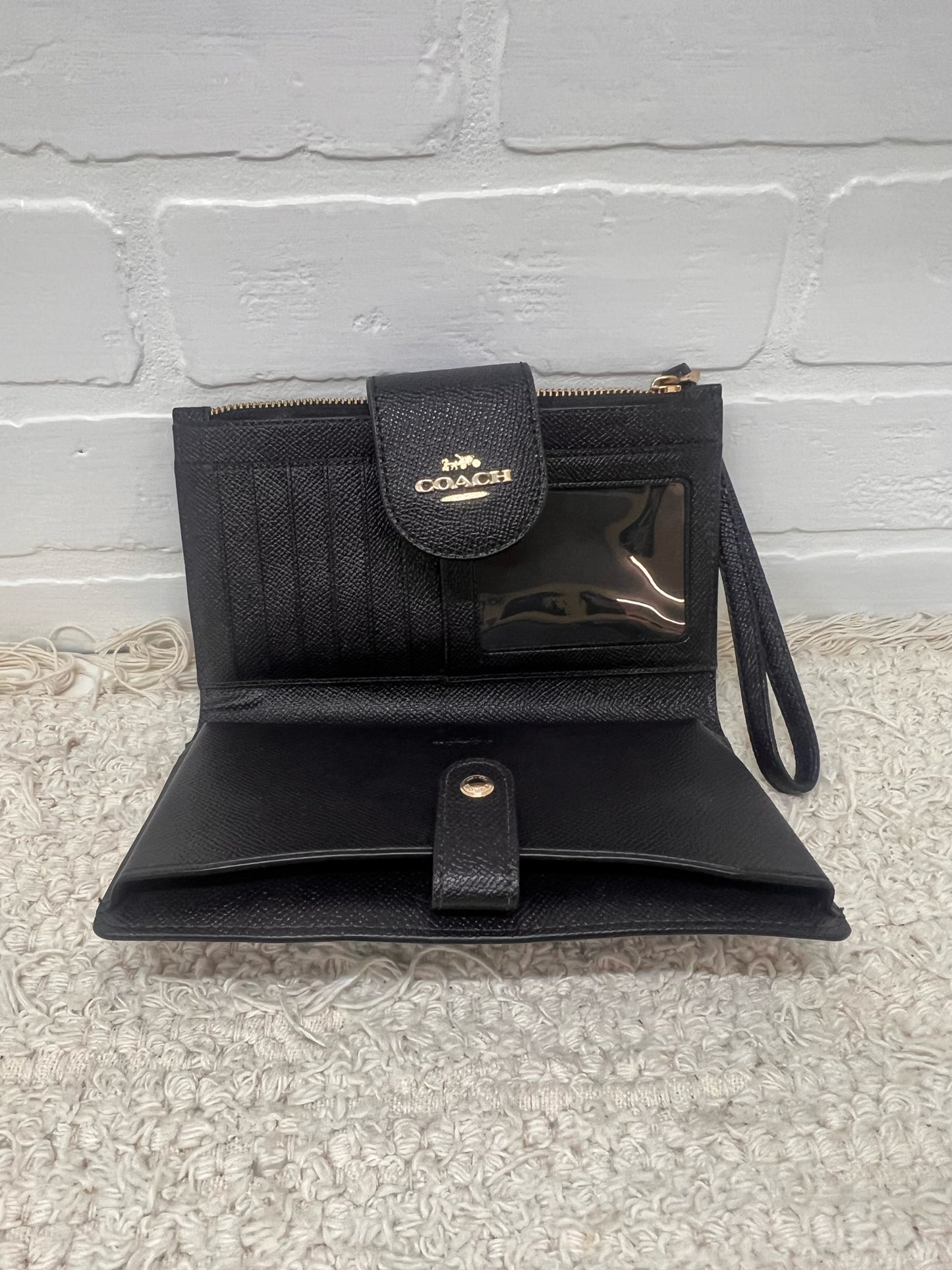 Coach Cross Grain Tech Wallet Black Leather EUC