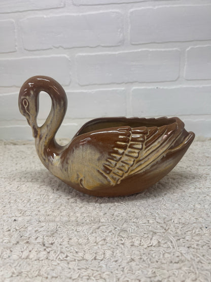 Frankoma228 Brown Glazed Swan Planter