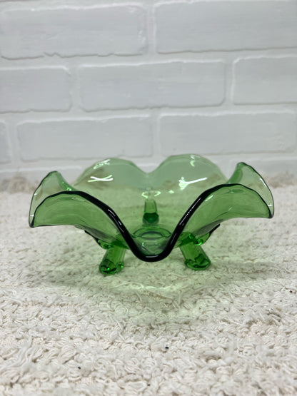 Small green glass footed bowl