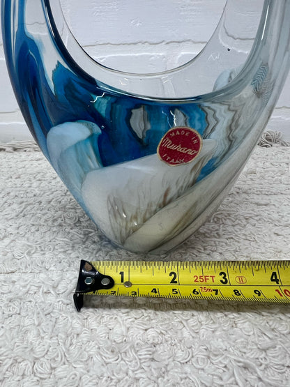 Vintage Murano Hand Blown Art Glass Basket Vase - Uranium Glass