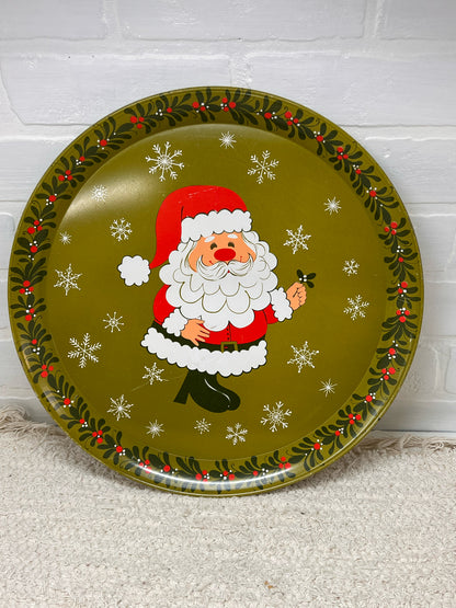 Vintage Metal 1970's Santa Tray