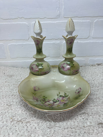 Nippon Vanity Set - Hand painted rose pattern
