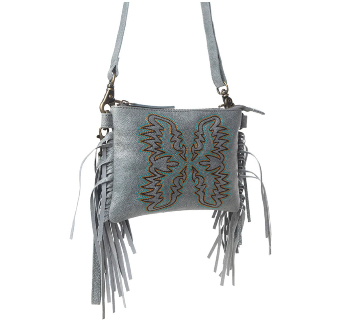 Myra Bag ThunderFly Fringered Leather Bag in Silver Dust