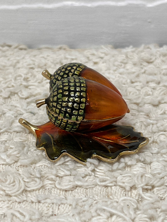 Monet Acorn Enameled Trinket Box