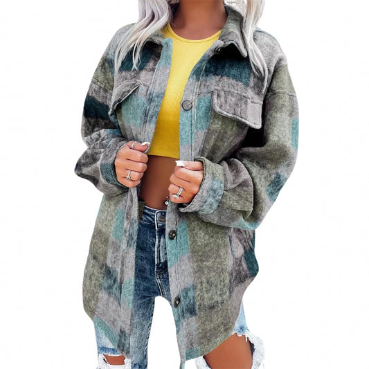 Multicolor Brushed Plaid Pocketed Oversize Shacket