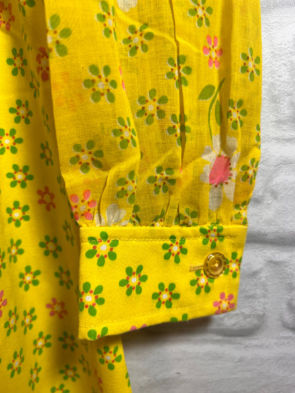 Vintage Bright Yellow Flower Power Mod 60s/70s Dress