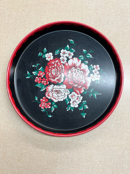 Vintage floral round serving tray