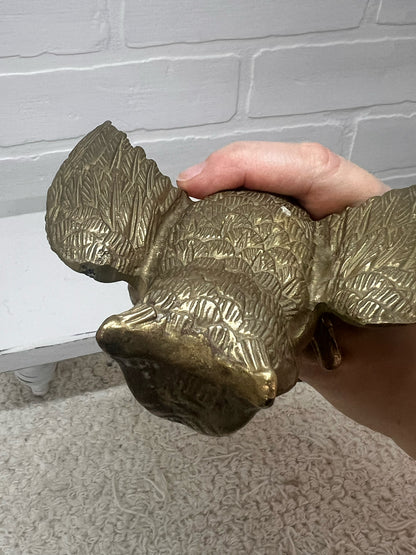 Vintage Brass Owl Perched on Branch MCM
