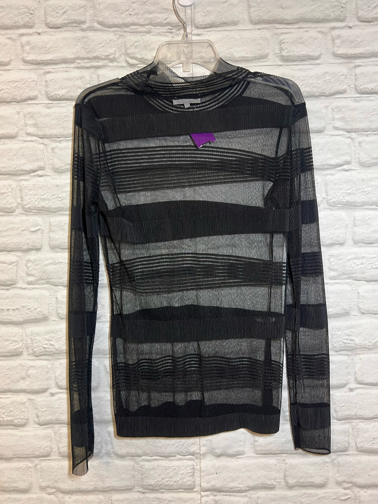 Size L Moss Copenhagen Striped Sheer Black Long Sleeved Top