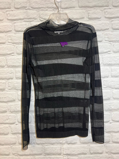 Size L Moss Copenhagen Striped Sheer Black Long Sleeved Top