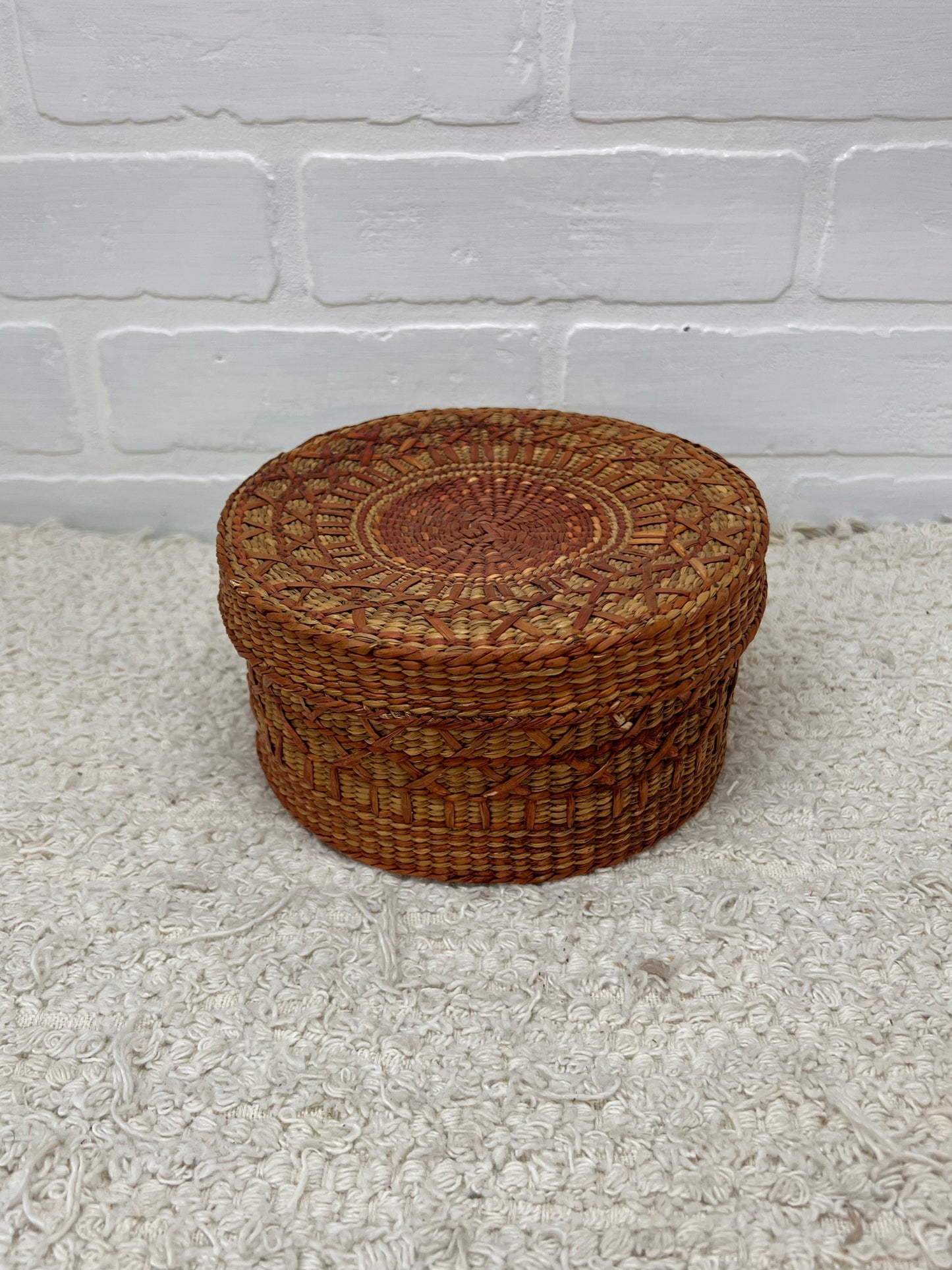 Vintage Round Lidded Basket