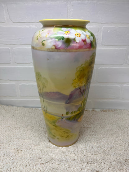 Nippon Hand Painted 12" Vase - Spring Blossom and Scenery