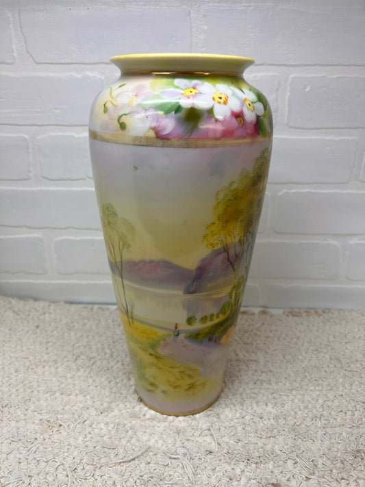 Nippon Hand Painted 12" Vase - Spring Blossom and Scenery